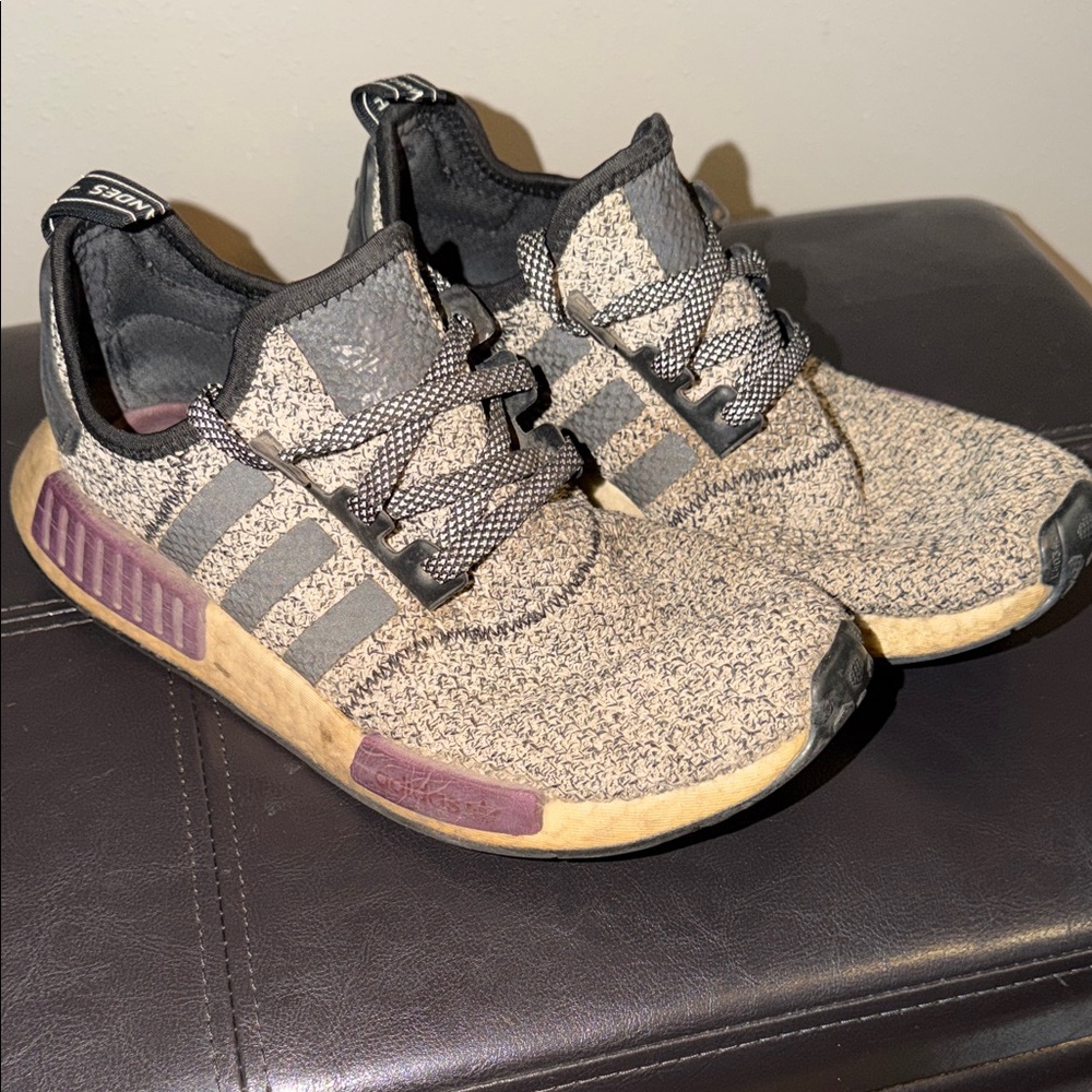 adidas Knit Runners in Gray with Purple Accent